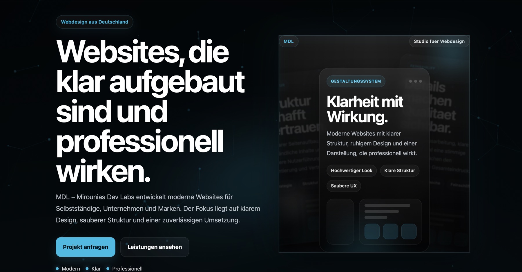 Hero-Vorschau der Webdesign-Seite von Mirounias Dev Labs